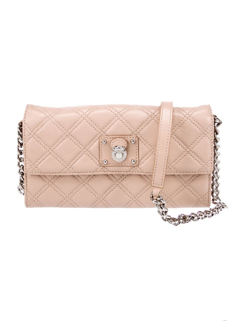 Marc Jacobs Quilted Crossbody Bag in Blush Pink with Chain Strap